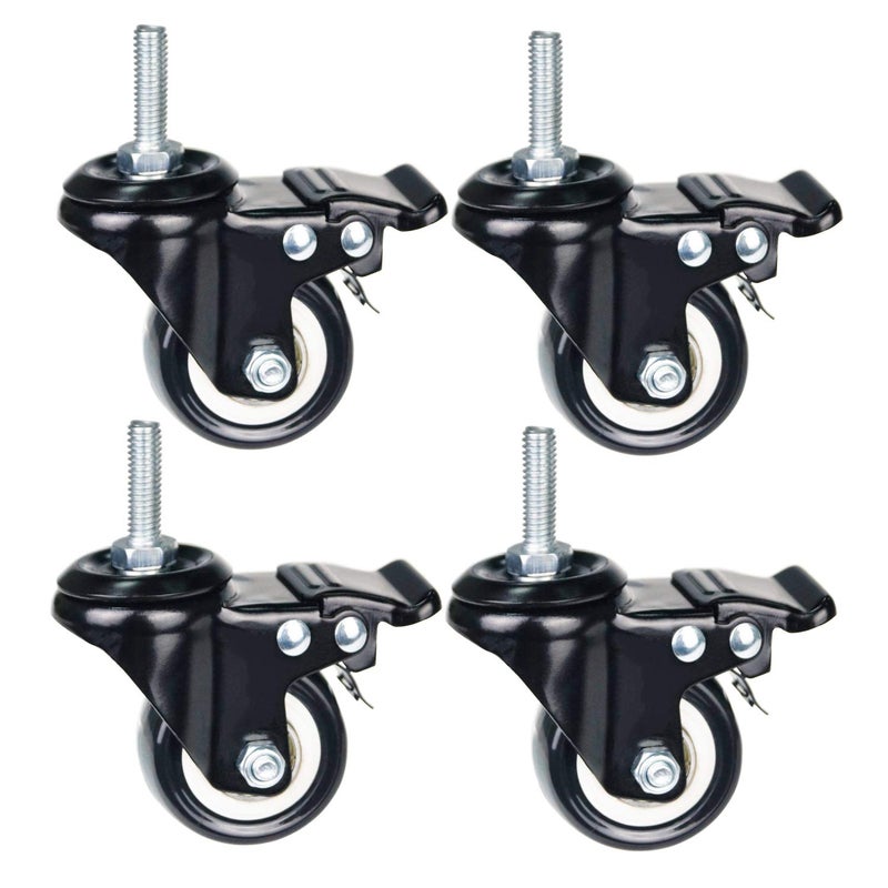 YEEMIGO 2 Inch Caster Wheels Metric Size M8?25mm Threaded Stem Casters Castors Wheels  360 Degree Direction Double Brakes Industrial Wheel Furniture Caster for Carts and DIY Tools Pack of 4 - Image 2